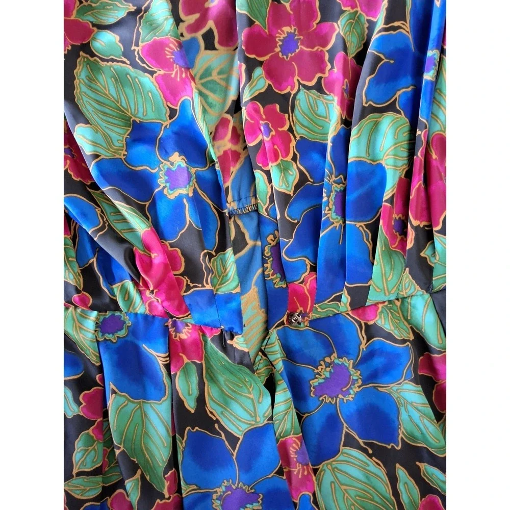 Vintage Papell Boutique Floral Womens 14 Dress 1990s bright colorful W/Belt‎
